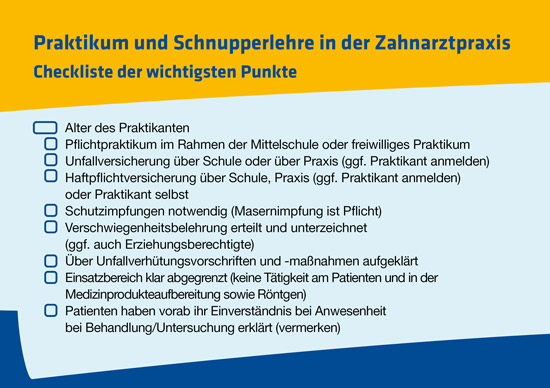 Praktikum und Schnupperlehre in der Zahnarztpraxis � Checkliste